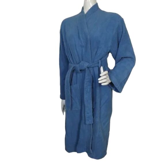 MELSIMO Terrycloth Robe, M/L, LIGHT Blue, Long sleeve, Wrap front, matching belt - Picture 3 of 11